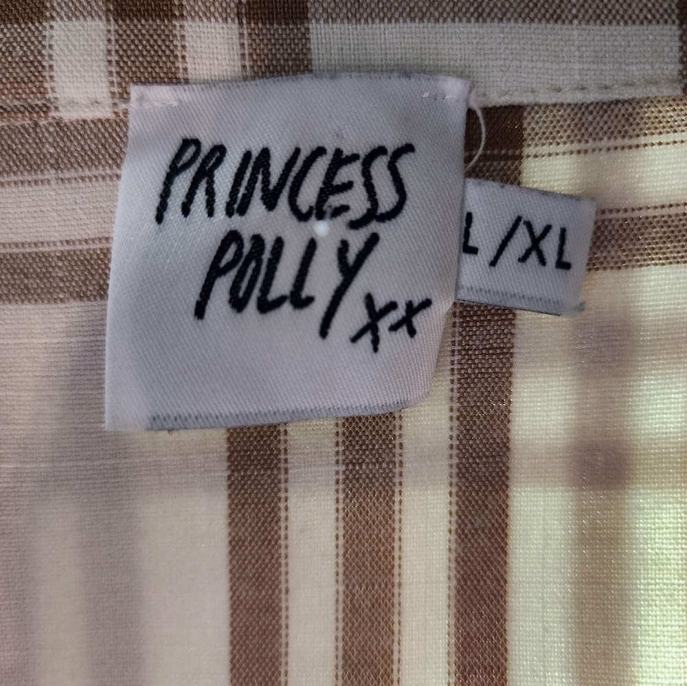 Princess Polly Neutral Plaid Button Down Pocket Tee Size L/XL - Picture 8 of 11